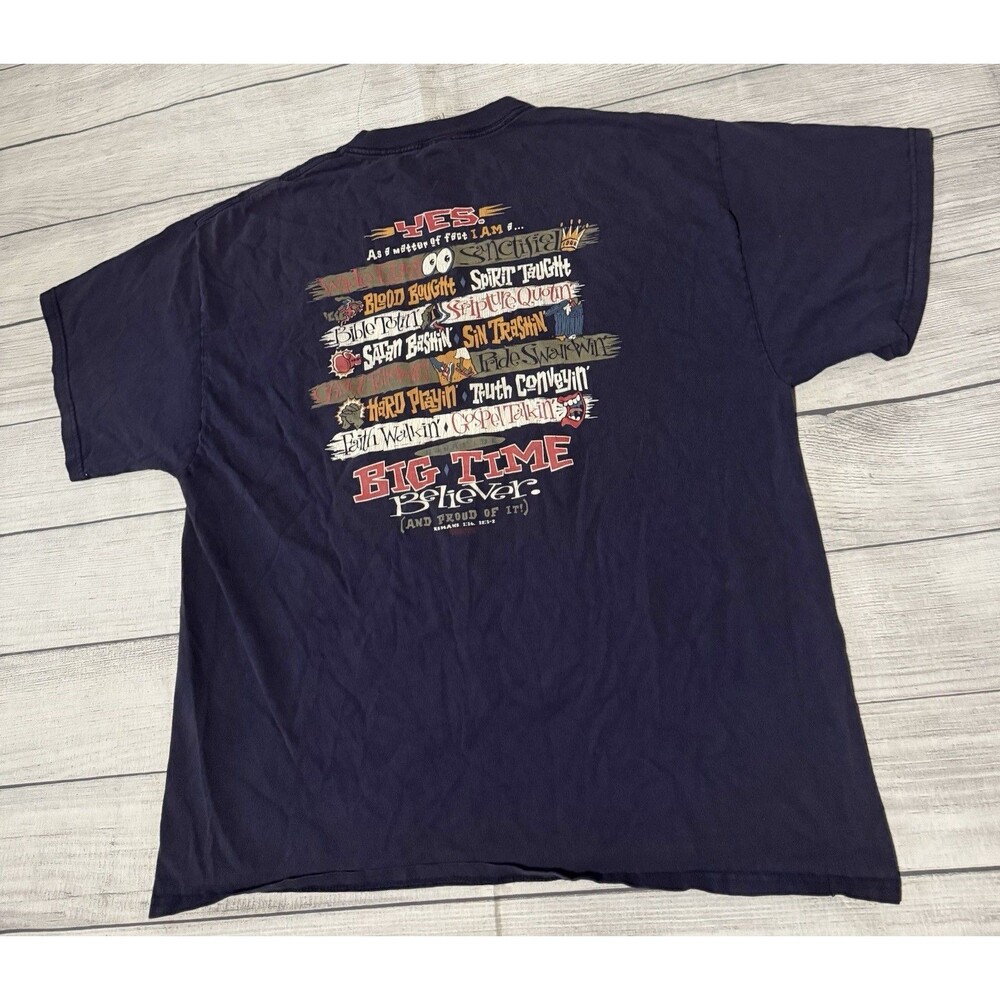 Vintage 90s Christian T Shirt Yes I Am Big Time Believer T Shirt Size XL Sonteez